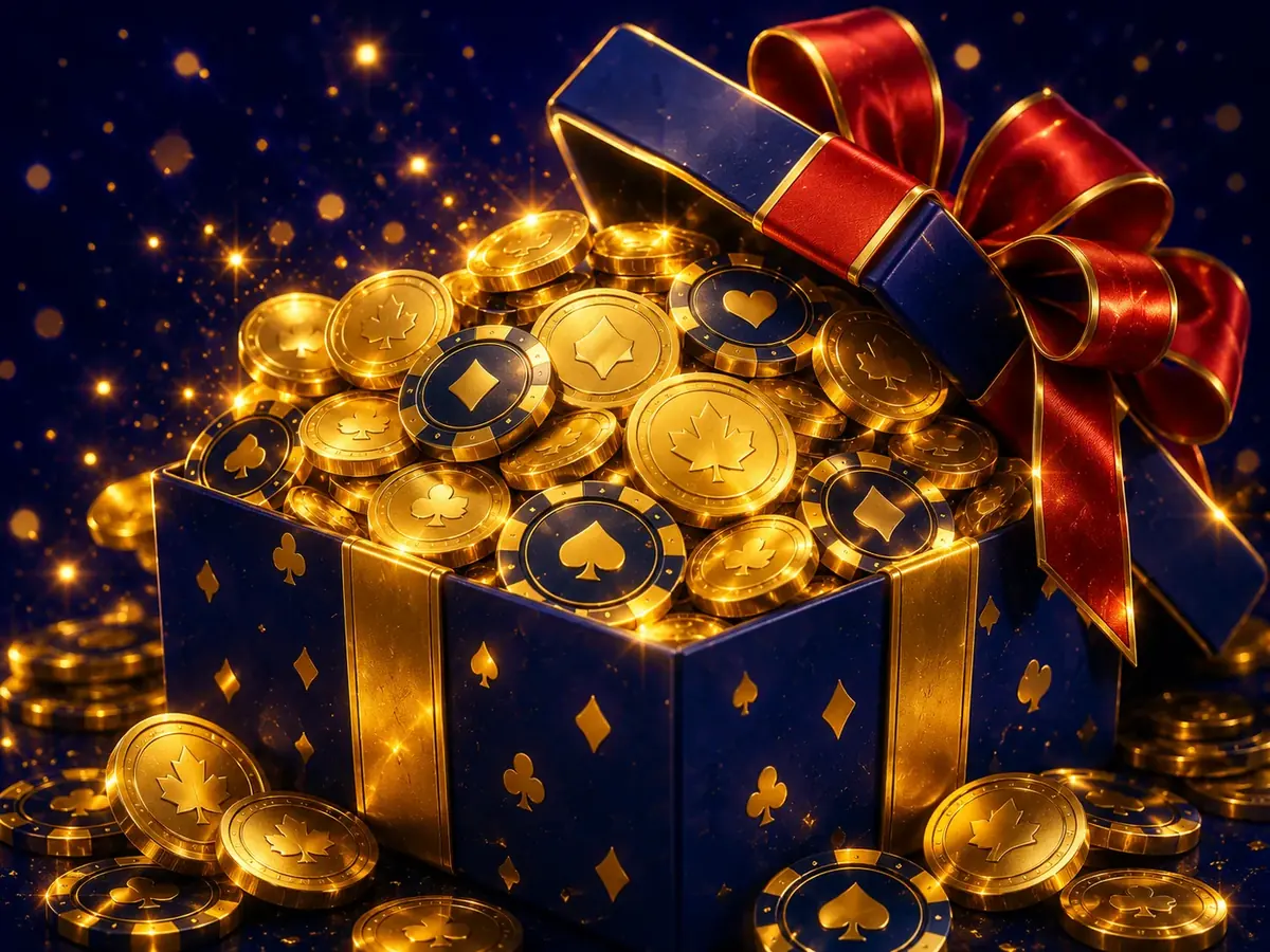 Zula Casino Canada welcome bonus gift box overflowing with gold coins and free spins