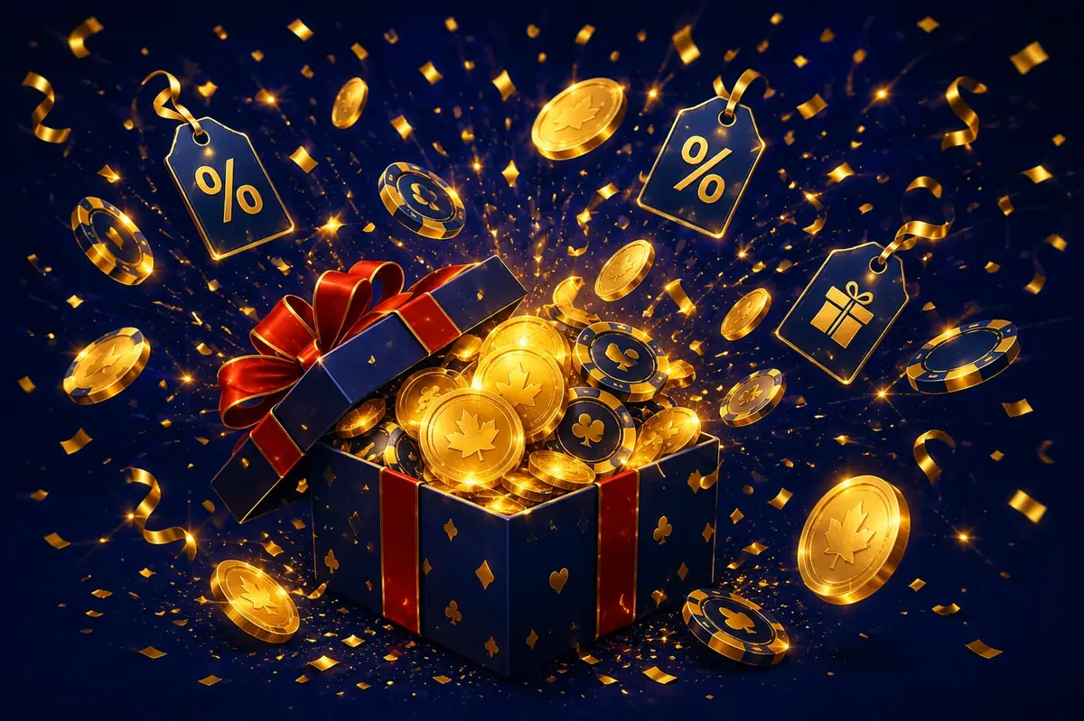 Gold confetti burst celebrating Zula Casino Canada promotions and reload offers